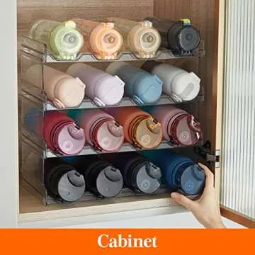 Lifewit Stackable Water Bottle Organizer for Cabinet, Water Bottle Holder, Kitchen Pantry Organization and Storage, Plastic Fridge Wine Racks, Tumbler Travel Mug Cup Holder, 3Pack, Hold 10 Bottles