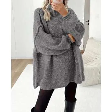 BTFBM Women's Long Pullover Sweaters 2024 Fall Winter Mock Neck Long Sleeve Thick Oversized Casual Knitted Jumper Tops(Grey, Medium)