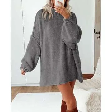 BTFBM Women's Long Pullover Sweaters 2024 Fall Winter Mock Neck Long Sleeve Thick Oversized Casual Knitted Jumper Tops(Grey, Medium)