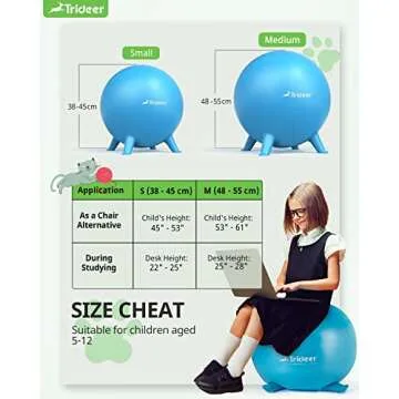 Trideer Flexible Seating for Classroom Elementary, Yoga Ball Chairs for Kids, Wobble Chair of School Supplies for Sensory Kids, Student Desk Chairs for Homeschool (Blue, 45cm)