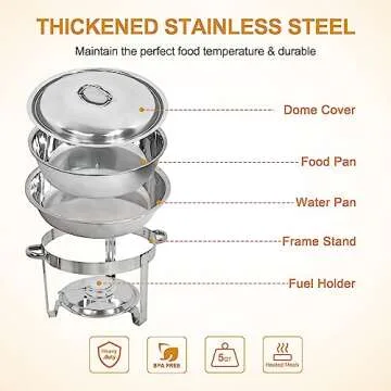 Chafing Dish Buffet Set 5 Qt Stainless Steel Food Warmer Chafers for Catering, Parties with Water Pan, Fuel Holder, Catering Buffet Servers and Warmers 4 Silver