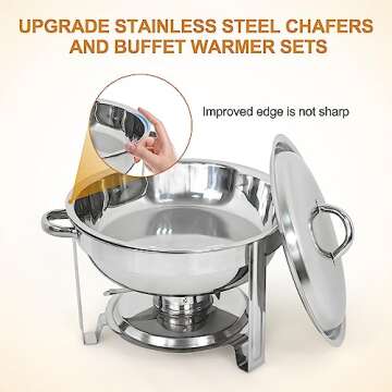 Chafing Dish Buffet Set 5 Qt Stainless Steel Food Warmer Chafers for Catering, Parties with Water Pan, Fuel Holder, Catering Buffet Servers and Warmers 4 Silver
