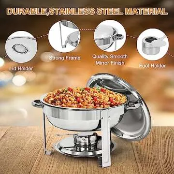 Chafing Dish Buffet Set 5 Qt Stainless Steel Food Warmer Chafers for Catering, Parties with Water Pan, Fuel Holder, Catering Buffet Servers and Warmers 4 Silver