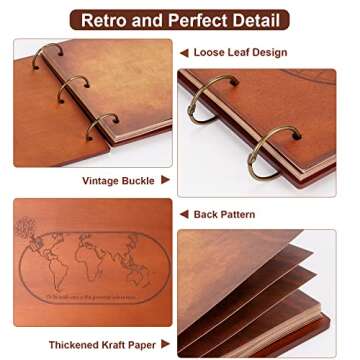 Our Adventure Book 3D Wooden Scrapbook Photo Album, Retro Travelling Journal Memory Book For Anniver...