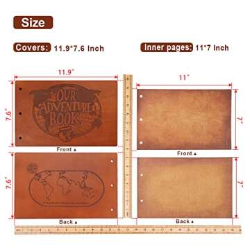 Our Adventure Book 3D Wooden Scrapbook Photo Album, Retro Travelling Journal Memory Book For Anniversary,For Vintage Guestbook DIY Wedding Gift,60 Pages+ 19 Scrapbook Sticker,Valentine's Day Gifts