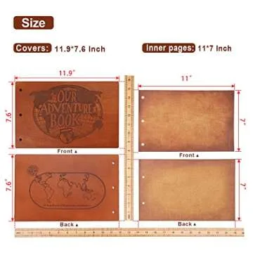 Our Adventure Book 3D Wooden Scrapbook Photo Album, Retro Travelling Journal Memory Book For Anniversary,For Vintage Guestbook DIY Wedding Gift,60 Pages+ 19 Scrapbook Sticker,Valentine's Day Gifts