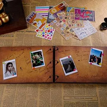Our Adventure Book 3D Wooden Scrapbook Photo Album, Retro Travelling Journal Memory Book For Anniversary,For Vintage Guestbook DIY Wedding Gift,60 Pages+ 19 Scrapbook Sticker,Valentine's Day Gifts