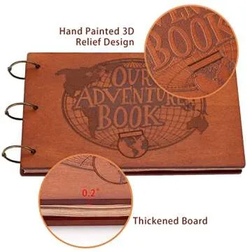 Our Adventure Book 3D Wooden Scrapbook Photo Album, Retro Travelling Journal Memory Book For Anniversary,For Vintage Guestbook DIY Wedding Gift,60 Pages+ 19 Scrapbook Sticker,Valentine's Day Gifts