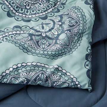 Amazon Basics Queen Comforter Set, Soft Microfiber, Machine Washable, Sea Foam Medallion, 10-Piece
