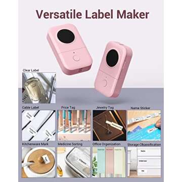 Label Maker Machine - D30 Wireless Cute Easy-to-Use Smart Labeler Maker, Multiple Templates Calligraphy and Icons Available, for Office Home Storage Organization, with Free Sample Label, Pink
