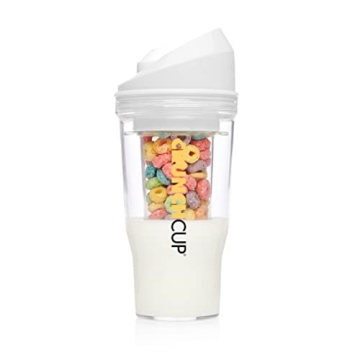 CRUNCHCUP XL White - Portable Plastic Cereal Cups for Breakfast On the Go, To Go Cereal and Milk Con...