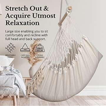 KOMOREBI Hammock Chair - 60" x 47" - Hanging Rope Swing for Indoor & Outdoor - Soft & Durable Cotton...