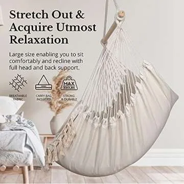KOMOREBI Hammock Chair - 60" x 47" - Hanging Rope Swing for Indoor & Outdoor - Soft & Durable Cotton...