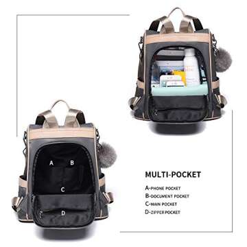 CHERUTY Women Backpack Purse Nylon Anti-theft Fashion Casual Lightweight Travel Shoulder Bag (1-2 Grey, Medium)