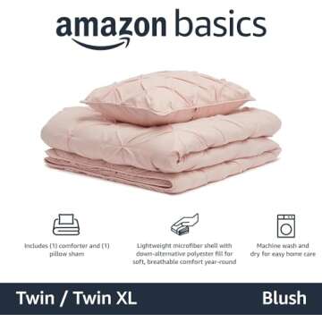 Amazon Basics Twin Size Comforter Sets, All-Season Down-Alternative 3-Piece Bedding Set, Pinch Pleat...