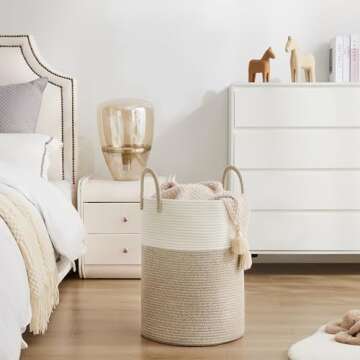 Cotton Rope Laundry Basket by YOUDENOVA, 72L Woven Collapsible Laundry Hamper, Clothes Hamper with Reinforced Handles in the Laundry Room, Bedroom, Bathroom, Brown