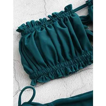 ZAFUL Ruffle Tie Side Low Waisted Bandeau Bikini Swimsuit