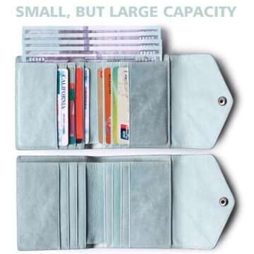 Borgasets Women's RFID Blocking Small Compact Bifold Leather Pocket Wallet Ladies Mini Purse (Ice Blue)