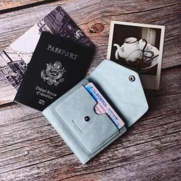 Borgasets Women's RFID Blocking Small Compact Bifold Leather Pocket Wallet Ladies Mini Purse (Ice Blue)