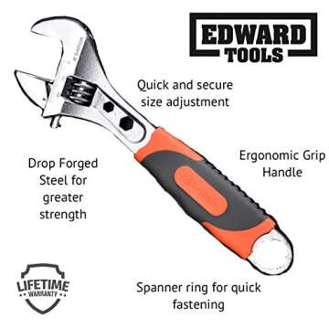 Edward Tools Pro 8" Adjustable Wrench - Heavy Duty Carbon Steel with Ergonomic Design