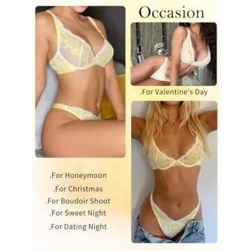 Dlsave Sexy Lingerie for Women Lace V Neck Push Up Lingerie Sets Yellow
