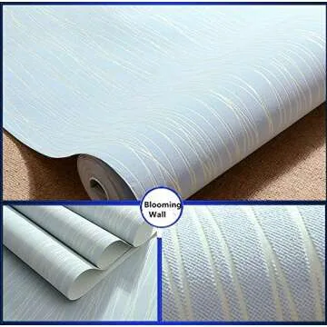 Blooming Wall:Non-Woven Classic Plain Stripe Moonlight Forest Textured Wallpaper,20.8 in*32.8 Ft=57 Sq ft Per Roll,Light Blue
