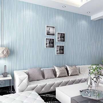 Blooming Wall:Non-Woven Classic Plain Stripe Moonlight Forest Textured Wallpaper,20.8 in*32.8 Ft=57 Sq ft Per Roll,Light Blue
