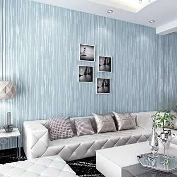 Blooming Wall:Non-Woven Classic Plain Stripe Moonlight Forest Textured Wallpaper,20.8 in*32.8 Ft=57 Sq ft Per Roll,Light Blue