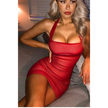 Sexy Halter Mini Dress in Red for Summer Parties - XL
