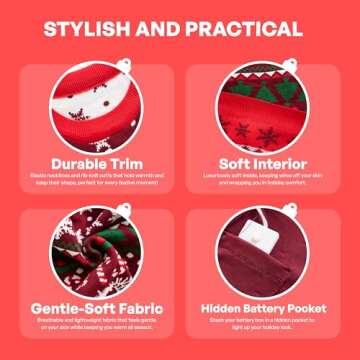 Giggling Getup Nordic Christmas Sweaters for Women, Light Up Christmas Sweater, Reindeer Ugly Christmas Sweater LED Winter Sweater for Men, Women-S Red