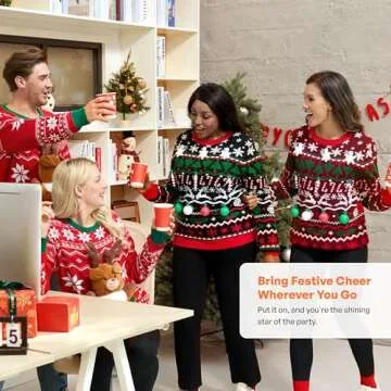 Giggling Getup Nordic Christmas Sweaters for Women, Light Up Christmas Sweater, Reindeer Ugly Christmas Sweater LED Winter Sweater for Men, Women-S Red