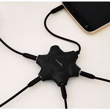 Amazon Basics 5-Way Multi Headphone Splitter - Black, 5-Pack