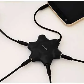 Amazon Basics 5-Way Multi Headphone Splitter - Black, 5-Pack