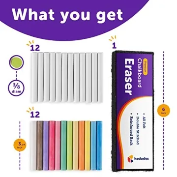 Kedudes 24pk Dustless Chalk with Eraser - Mess Free