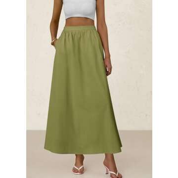 PRETTYGARDEN Women's Maxi Skirts 2025 Summer Trendy Ruffle High Waisted Casual Long Flowy Skirt with Pockets (Army Green,XX-Large)