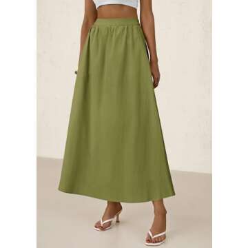 PRETTYGARDEN Women's Maxi Skirts 2025 Summer Trendy Ruffle High Waisted Casual Long Flowy Skirt with Pockets (Army Green,XX-Large)