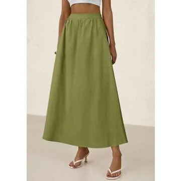PRETTYGARDEN Women's Maxi Skirts 2025 Summer Trendy Ruffle High Waisted Casual Long Flowy Skirt with Pockets (Army Green,XX-Large)