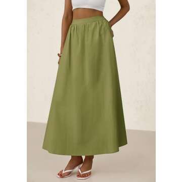 PRETTYGARDEN Women's Maxi Skirts 2025 Summer Trendy Ruffle High Waisted Casual Long Flowy Skirt with Pockets (Army Green,XX-Large)