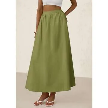 PRETTYGARDEN Women's Maxi Skirts 2025 Summer Trendy Ruffle High Waisted Casual Long Flowy Skirt with Pockets (Army Green,XX-Large)