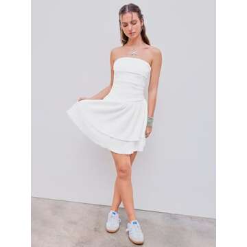 CIDER Women's Summer Cocktail Dress - Tube Ruched Ruffle Mini