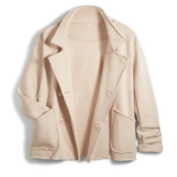 SeeLuNa Women Warm Pea Coat Notched Lapel Neck Cropped Double Breasted Overcoat