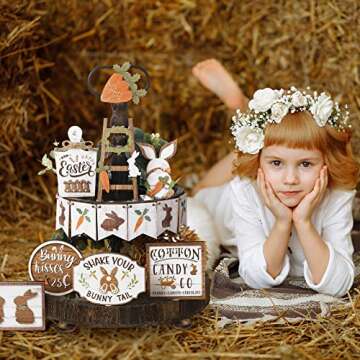 Amyhill 14 Pcs Easter Tiered Tray Decor Set Rustic