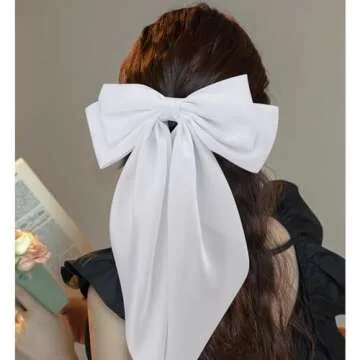 Velscrun Hair Bows for Women Girls 3Pcs White Pink Black Silky Satin Large Bows Hair Clip Oversized ...