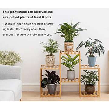 Bamboo 6 Tier Plant Stand Rack Multiple Flower Pot Holder Shelf Indoor Outdoor Planter Display shelving unit for Patio Garden Corner Balcony Living Room