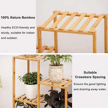 Bamboo 6 Tier Plant Stand Rack Multiple Flower Pot Holder Shelf Indoor Outdoor Planter Display shelving unit for Patio Garden Corner Balcony Living Room