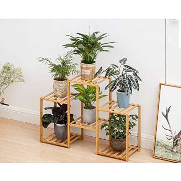 Bamboo 6 Tier Plant Stand Rack Multiple Flower Pot Holder Shelf Indoor Outdoor Planter Display shelving unit for Patio Garden Corner Balcony Living Room