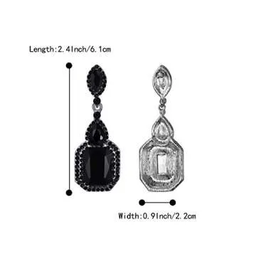 BriLove Wedding Bridal Dangle Earrings for Women Emerald Cut Crystal Infinity Figure 8 Chandelier Jewelry Black Black-Silver-Tone