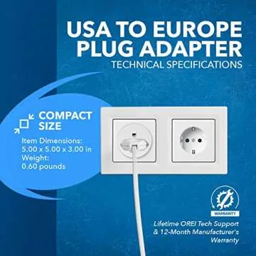 OREI American USA To European Plug Adapter – Type E/F Schuko Plug Adapter - Use in Germany, France, & More - CE Certified – For Mobile, Laptop & Camera Chargers - 6 Pack