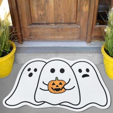 TRUEDAYS Halloween Door Mat, White Spooky Ghosts Outdoor Welcome Rug Durable Bedroom Door Mats, Cute...