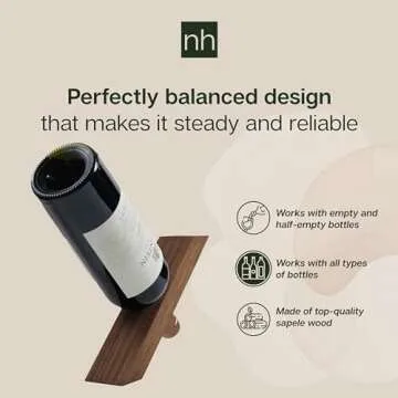 Northauz Floating Wine Holder, Cool Unique Floating Wine Bottle Holder Decorative, Wooden Floating Wine Rack, Single Wine Bottle Holder, Wine Stand for Wine Decor, Wooden Wine Rack